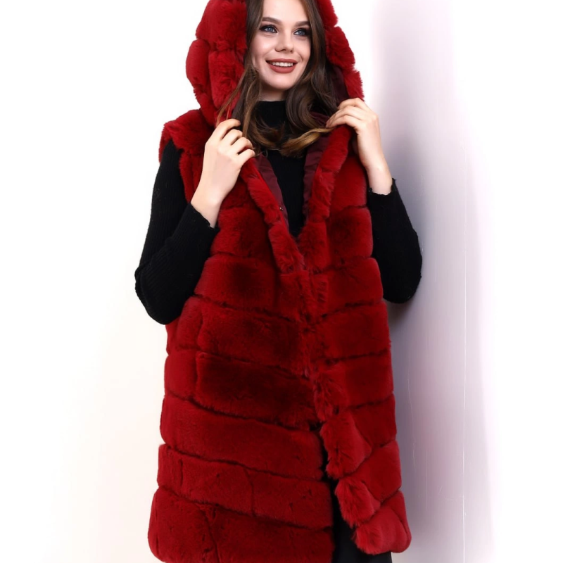 Reks Kapüşonlu Yelek - Kırmızı -