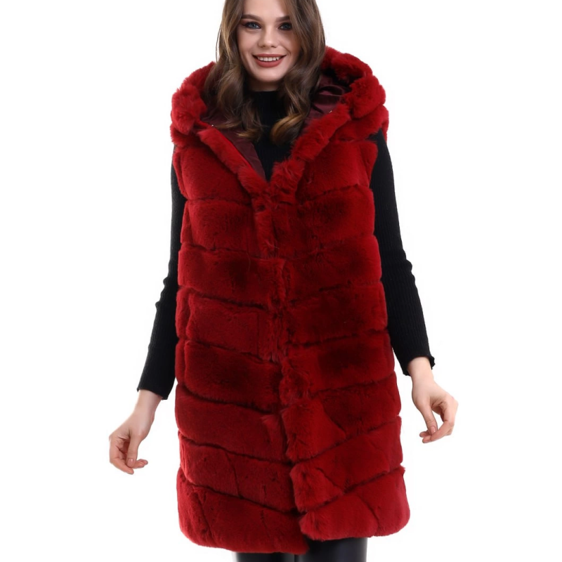 Reks Kapüşonlu Yelek - Kırmızı -