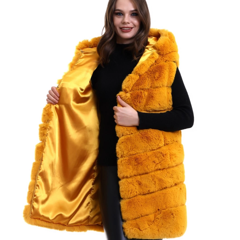 Reks Kapüşonlu Yelek - Sarı -