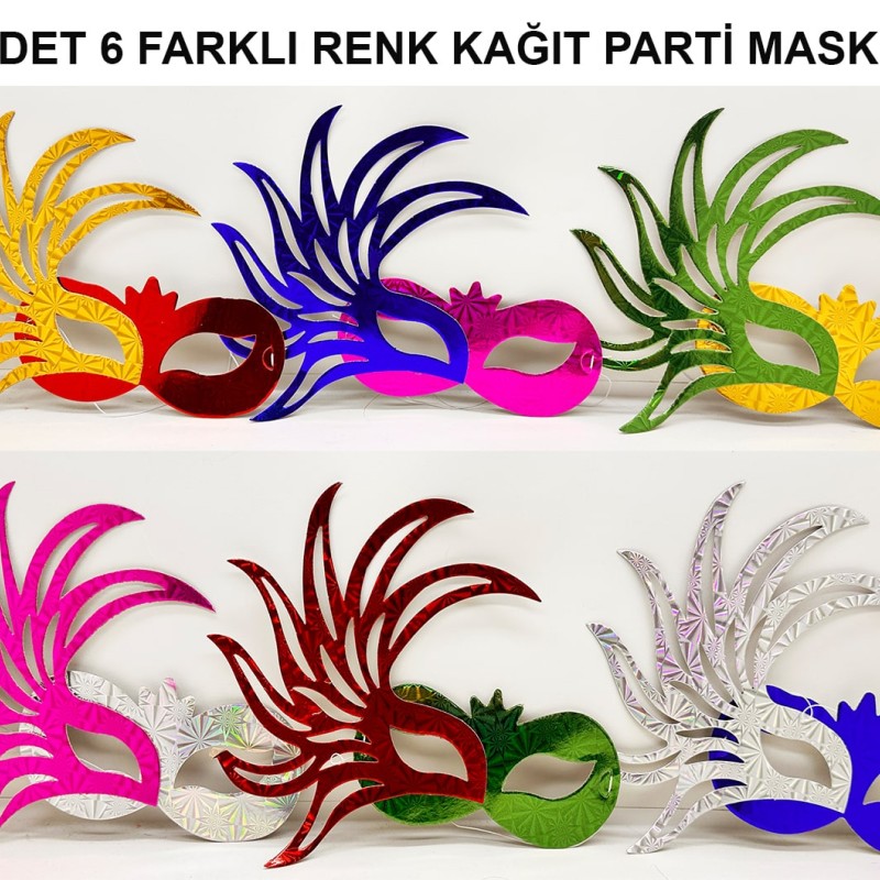 Rengarenk Kağıt Parti Balo Maskesi 6 Adet