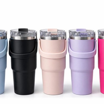 Renkli 900 ml Taşıma Kulplu Paslanmaz Çelik Termos Mug Bardak