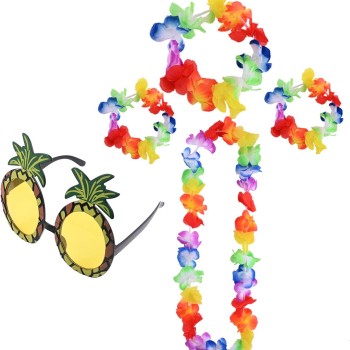 Renkli Ananas Gözlük, Taç, Kolye ve Bileklik Seti