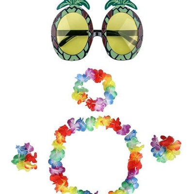 Renkli Ananas Gözlük, Taç, Kolye ve Bileklik Seti