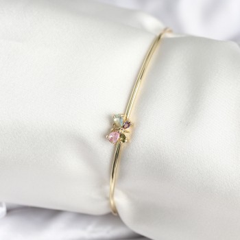 Renkli Kelebek Figür Gold Renk Pirinç Kadın Bileklik