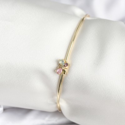 Renkli Kelebek Figür Gold Renk Pirinç Kadın Bileklik