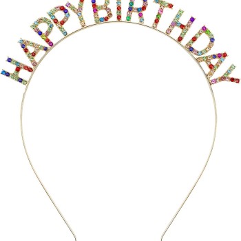 Renkli Kristal Taşlı Lüks Happy Birthday Taçı