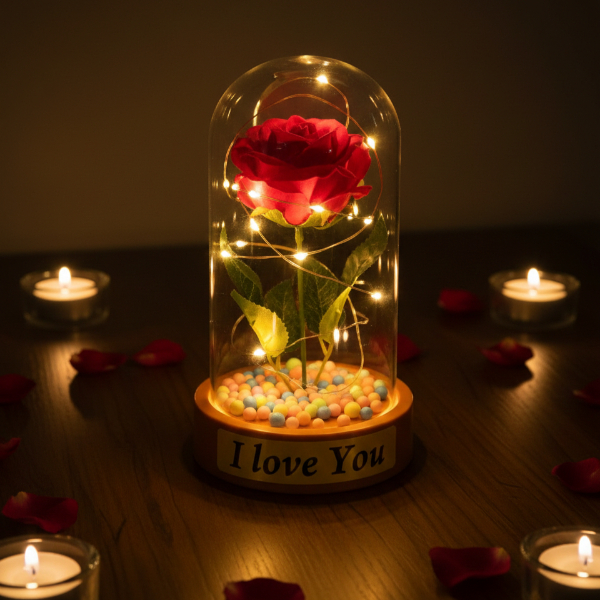 Renkli Toplu Ledli Gül Fanus 