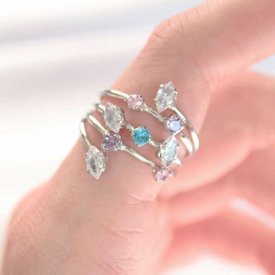 Renkli Zirkon Taşlı Silver Renk Ayarlanabilir Yüzük