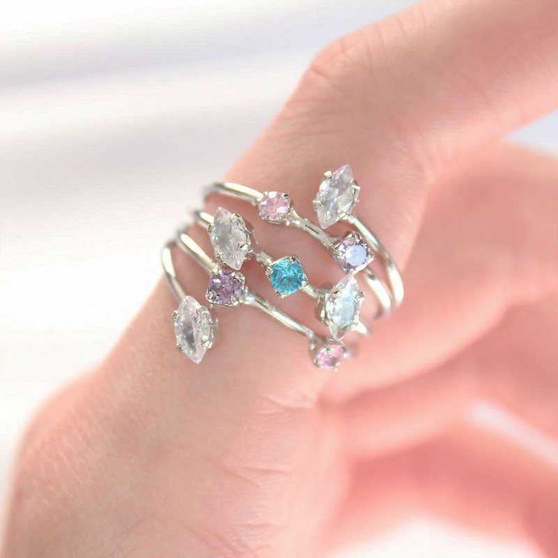 Renkli Zirkon Taşlı Silver Renk Ayarlanabilir Yüzük