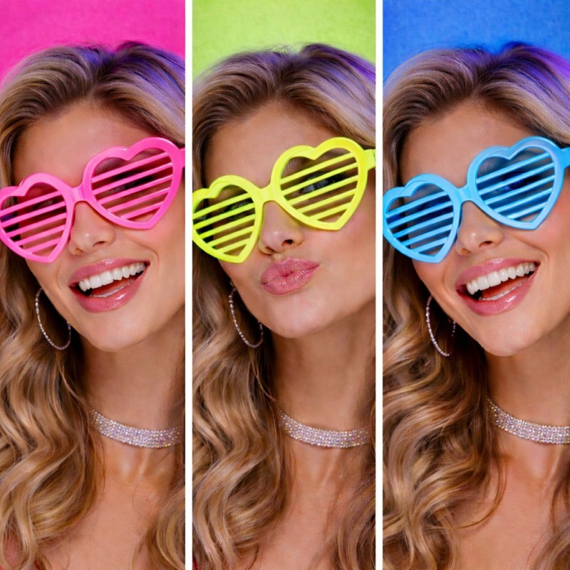 Retro Neon Fosforlu Kalp Panjur Gözlük - 12 Adet