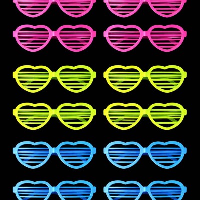 Retro Neon Fosforlu Kalp Panjur Gözlük - 12 Adet