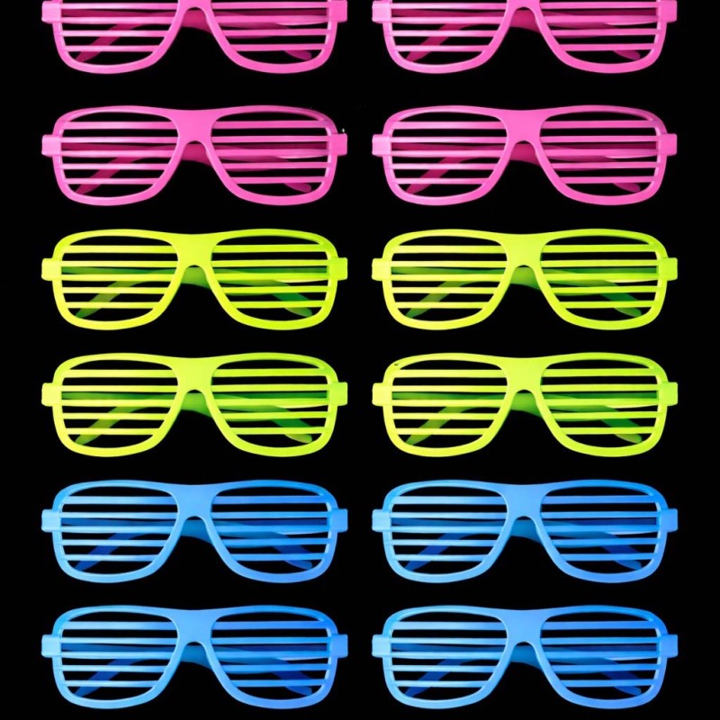 Retro Neon Fosforlu Panjur Gözlük - 12 Adet