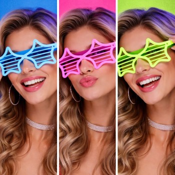 Retro Neon Fosforlu Yıldız Panjur Gözlük - 12 Adet