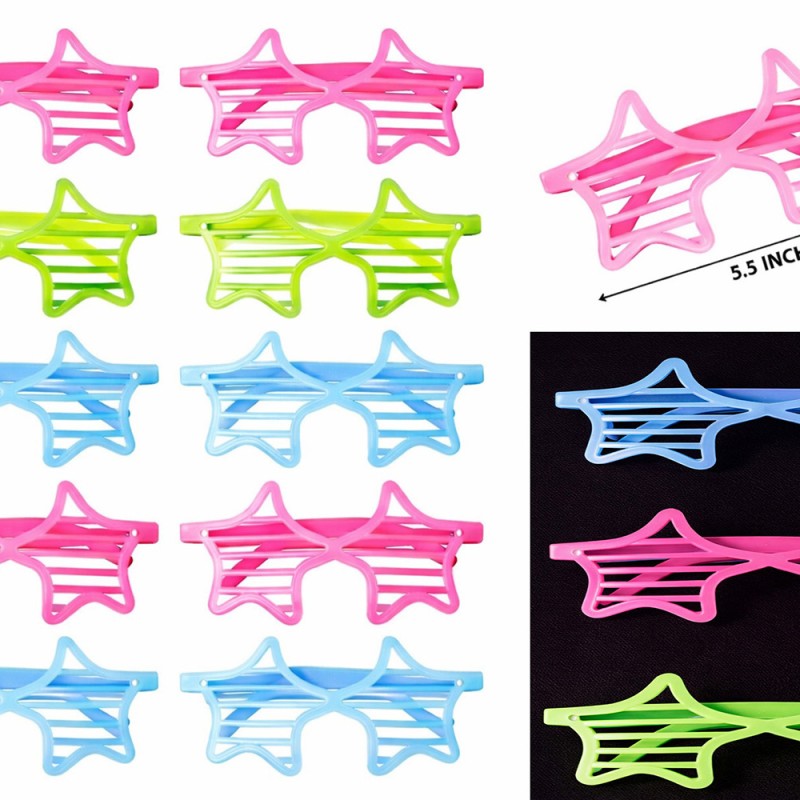 Retro Neon Fosforlu Yıldız Panjur Gözlük - 12 Adet