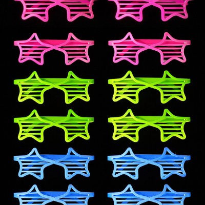 Retro Neon Fosforlu Yıldız Panjur Gözlük - 12 Adet