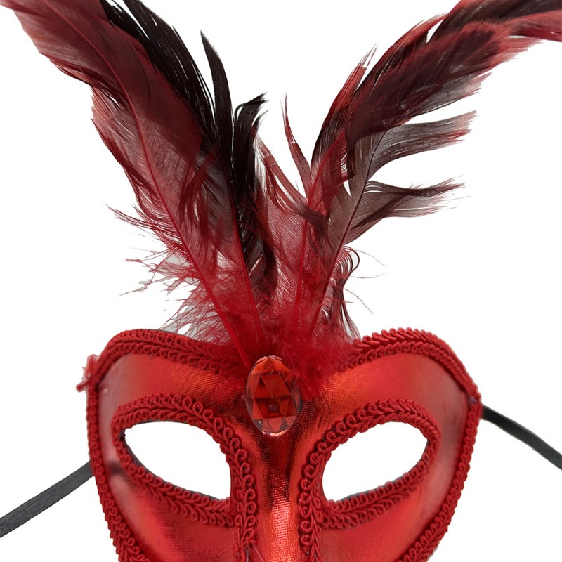 Rugan Kaplama Kırmızı Tüylü Parti Maskesi
