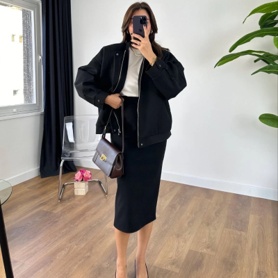 RYSE   Mevsim Kaşe Fermuarlı Ceket Etek Takım Kaşmir  -