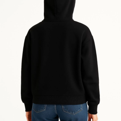 Samuray Ninja Çift Kapşonlu ZIP Fermuarlı Kanguru Çepli Hoodie Maske detaylı  sweatshirt - Siyah
