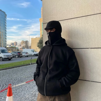 Samuray Ninja Çift Kapşonlu ZIP Fermuarlı Kanguru Çepli Tam Fermuarlı Hoodie  sweatshirt - Siyah