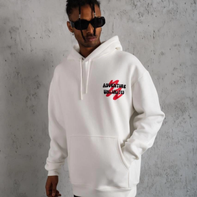 Şapkalı Güvercin Baskılı Kapşonlu Sweat - Beyaz -