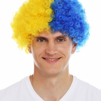 Sarı Lacivert Kıvırcık Afro Bonus Taraftar Peruğu