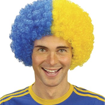 Sarı Lacivert Kıvırcık Afro Bonus Taraftar Peruğu