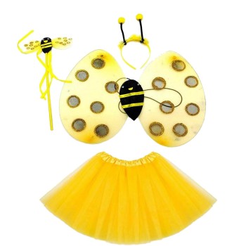 Sarı Renk Arı Kostüm Seti - Tütü, Kanat, Taç, Asa