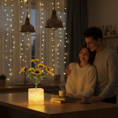 Sarı Saksılı LED Yapay Çiçek 