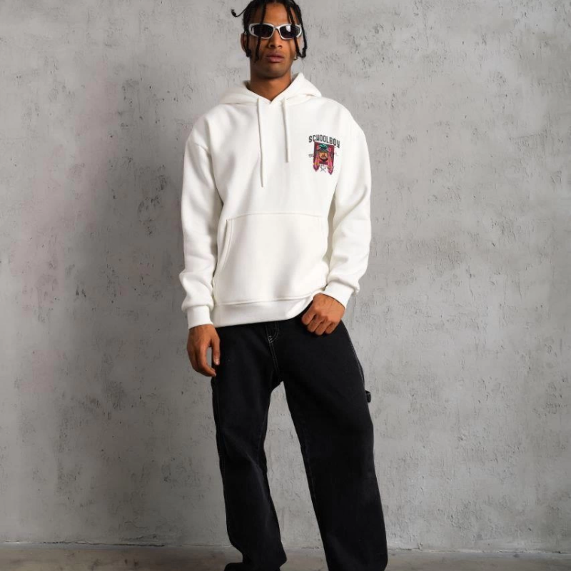 SCHOOL BOY Baskılı Kapüşonlu Sweat - Beyaz -