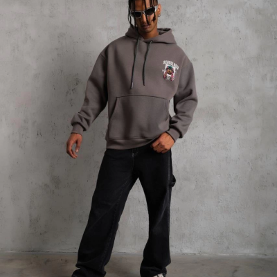 SCHOOL BOY Baskılı Kapüşonlu Sweat - Gri