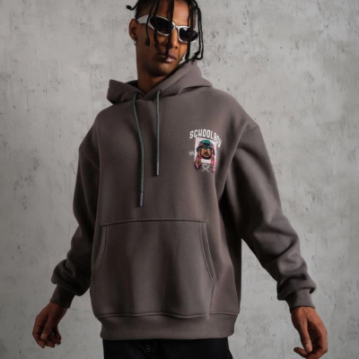 SCHOOL BOY Baskılı Kapüşonlu Sweat - Gri