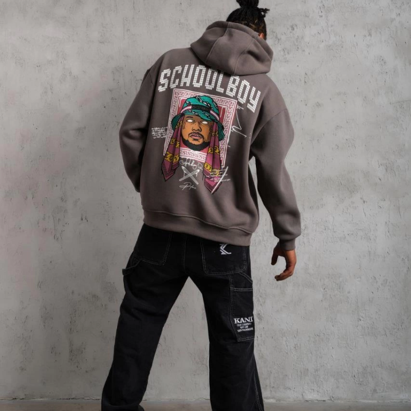 SCHOOL BOY Baskılı Kapüşonlu Sweat - Gri