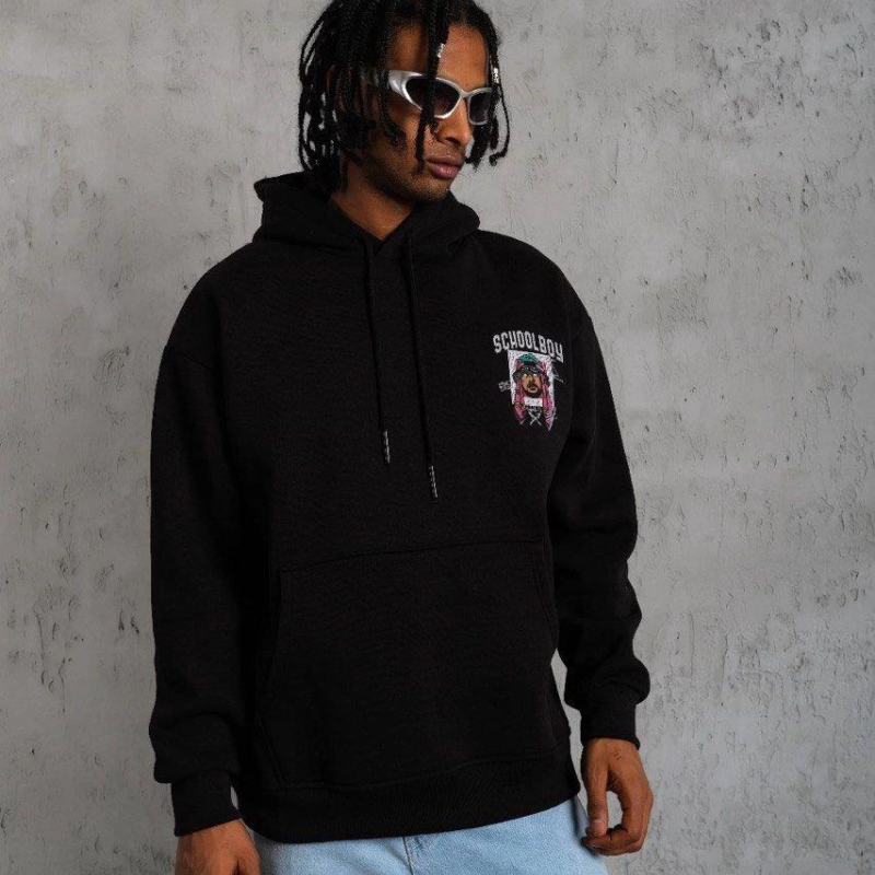 SCHOOL BOY Baskılı Kapüşonlu Sweat - Siyah -