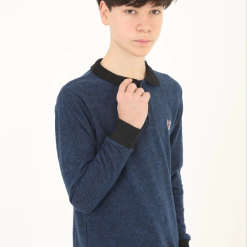 Selanik Yaka Nakışlı Kazak - Lacivert -