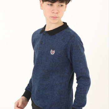 Selanik Yaka Nakışlı Kazak - Lacivert -