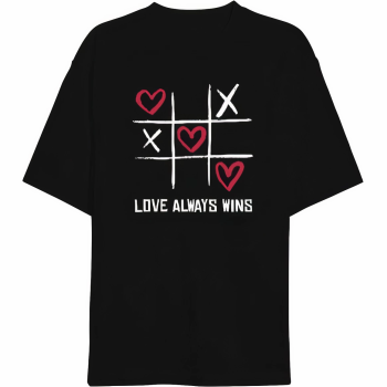 Sevgililer Günü İçin Özel Tasarım Love Always Wıns Baskılı T-shirt - Siyah -