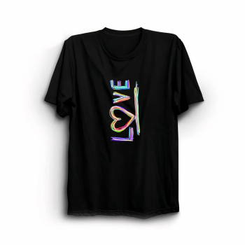Sevgililer Günü İçin Özel Tasarım Love Baskılı T-shirt - Siyah -