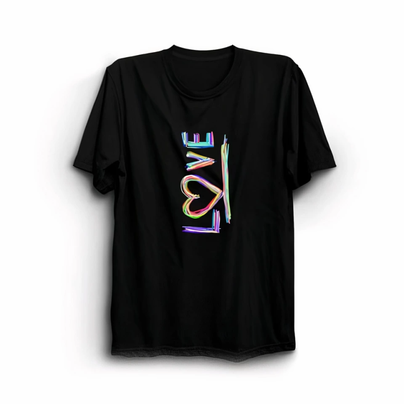 Sevgililer Günü İçin Özel Tasarım Love Baskılı T-shirt - Siyah -