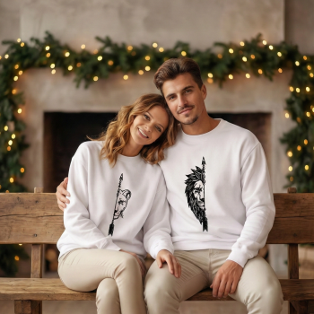 Sevgililer Günü Özel Bisiklet Yaka Aslan Baskılı Oversize Sweatshirt - Beyaz