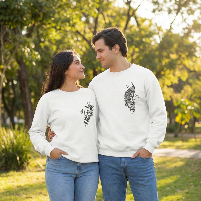 Sevgililer Günü Özel Bisiklet Yaka Baskılı Oversize Sweatshirt - Beyaz