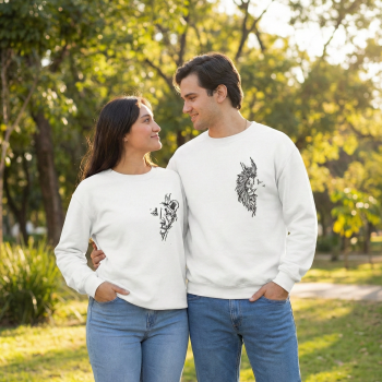 Sevgililer Günü Özel Bisiklet Yaka Baskılı Oversize Sweatshirt - Beyaz