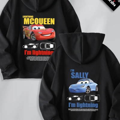 Sevgililer Günü Özel Kapüşonlu Araba Baskılı Oversize Sweatshirt - Siyah