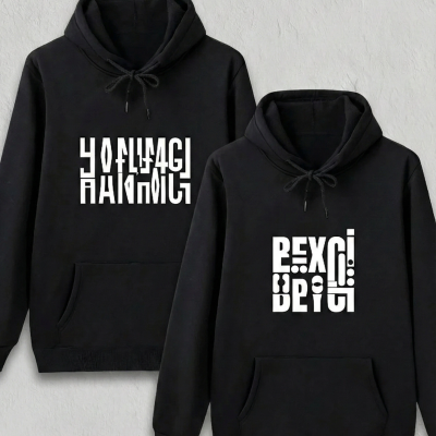 Sevgililer Günü Özel Kapüşonlu Beyci Baskılı Oversize Sweatshirt - Siyah