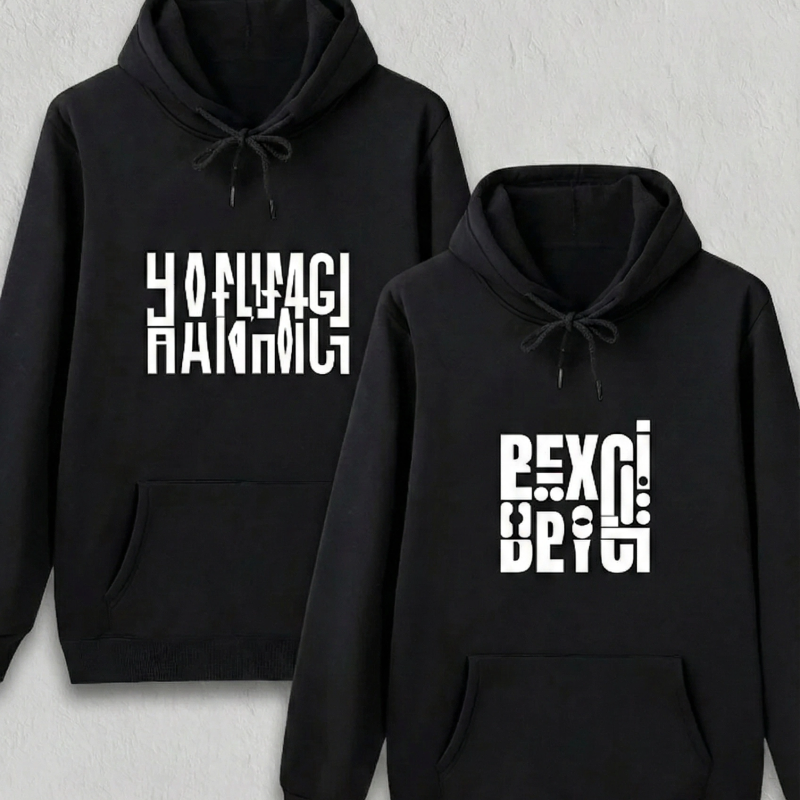 Sevgililer Günü Özel Kapüşonlu Beyci Baskılı Oversize Sweatshirt - Siyah