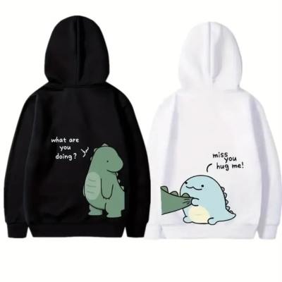 Sevgililer Günü Özel Unisex Kapüşonlu Baskılı Oversize Sweatshirt - Beyaz