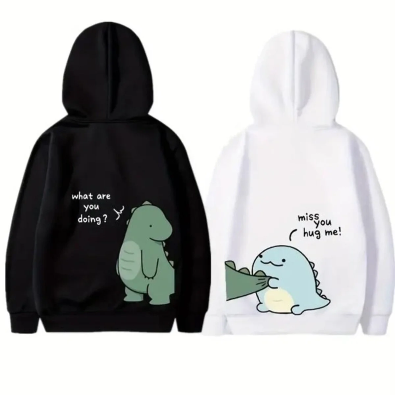 Sevgililer Günü Özel Unisex Kapüşonlu Baskılı Oversize Sweatshirt - Beyaz