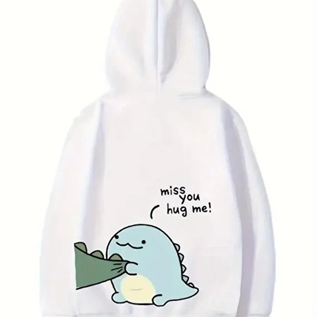 Sevgililer Günü Özel Unisex Kapüşonlu Baskılı Oversize Sweatshirt - Beyaz