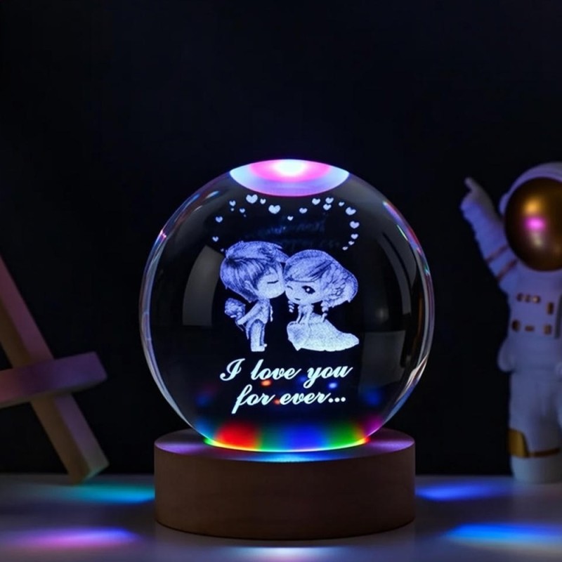 Sevgililer Temalı Işıklı Cam Küre Ve Işıklı Kristal Anahtarlık Hediye Seti 