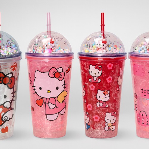 Sevimli Hello Kitty Pipetli Işıklı Boncuklu Suluk Bardak 400 ml