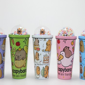 Sevimli Kapibara Pipetli Boncuklu Termos & Suluk